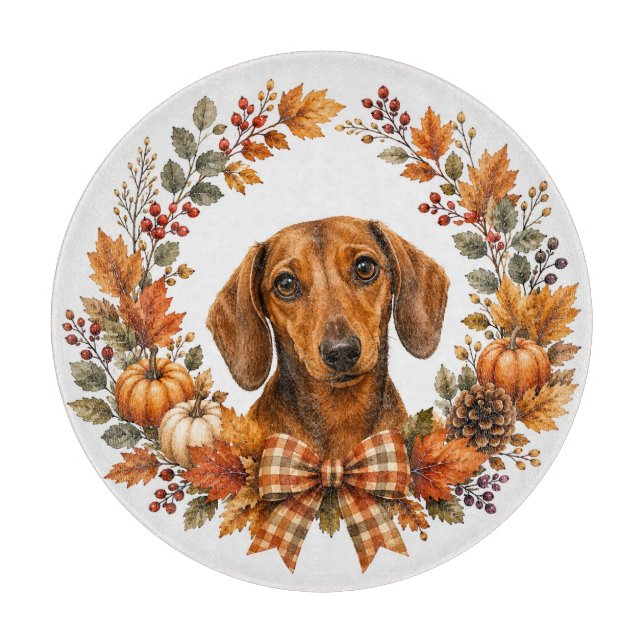 Dachshund-Herbstkranz Schneidebrett (Vorderseite)