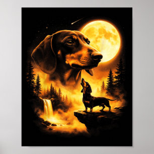 Dachshund heult zum Mond Vintage 90er Retro Poster