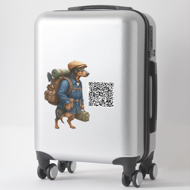 Dachshund Hiker + QR Code Aufkleber (Koffer)