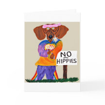 Dachshund Hippie an Schild Ohne Hippies