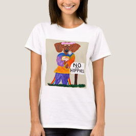 Dachshund Hippie an Schild Ohne Hippies T-Shirt