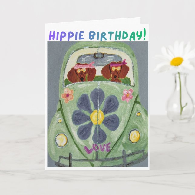 Dachshund Hippie Geburtstag Karte (Kleine Pflanze)
