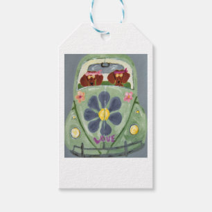 Dachshund-Hippies in ihrem Blumenliebesauto Geschenkanhänger
