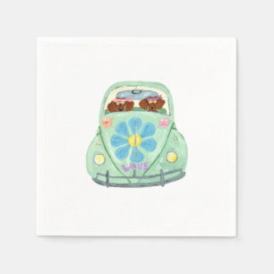 Dachshund-Hippies in ihrem Blumenliebesauto Serviette