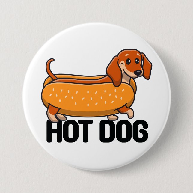 Dachshund Hot Dog Knopf Button (Vorderseite)