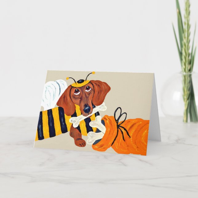 Dachshund Hummel mit Hundefutter Karte (Vorderseite)