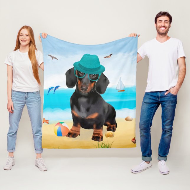 Dachshund Hund am Strand Fleecedecke (Beispiel)
