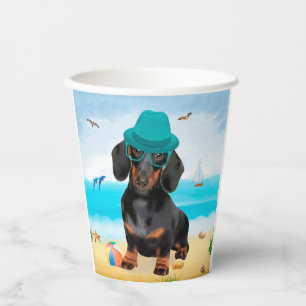 Dachshund Hund am Strand Pappbecher