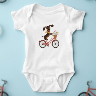 Dachshund Hund auf Fahrrad fahren Baby Strampler
