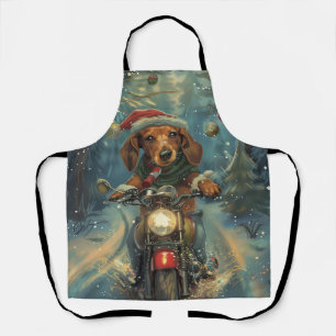 Dachshund Hund fährt auf Motorrad Weihnachten Schürze