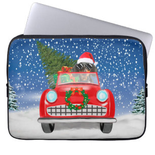 Dachshund Hund fährt Auto im Schnee Weihnachten  Laptopschutzhülle