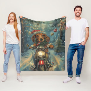 Dachshund Hund fährt Motorrad Weihnachten Fleecedecke