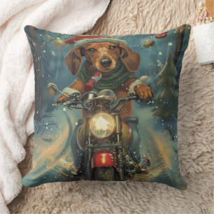 Dachshund Hund fährt Motorrad Weihnachten Kissen