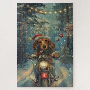 Dachshund Hund fährt Motorrad Weihnachten Puzzle