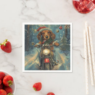 Dachshund Hund fährt Motorrad Weihnachten Serviette