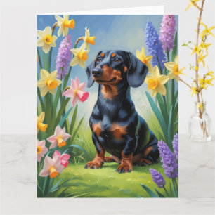 Dachshund-Hund Frühlingsblumen Malerei Karte