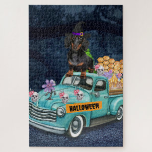 Dachshund Hund Halloween LKW Gruselige Nacht Puzzle