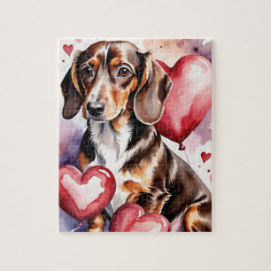 Dachshund-Hund Haustier-Porträt Aquarell Valentins Puzzle