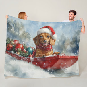 Dachshund Hund im Schlitten Lass es schneien Weihn Fleecedecke