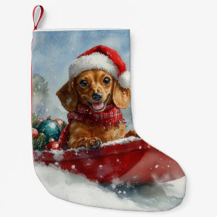 Dachshund Hund im Schlitten Lass es schneien Weihn Kleiner Weihnachtsstrumpf