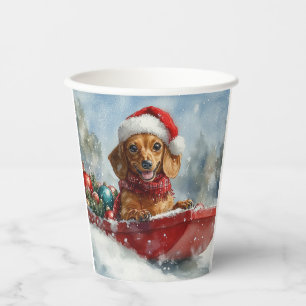 Dachshund Hund im Schlitten Lass es schneien Weihn Pappbecher