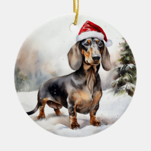Dachshund Hund im Schnee Weihnachten Keramik Ornament
