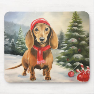 Dachshund Hund im Schnee Weihnachten  Mousepad