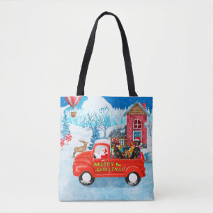Dachshund-Hund im Weihnachtslieferwagen Schnee