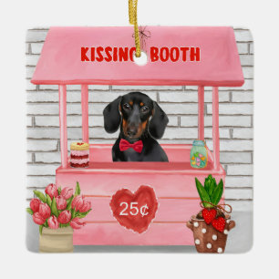 Dachshund-Hund Kuschelstand zum Valentinstag Keramikornament
