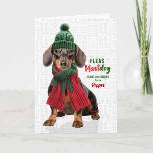 Dachshund Hund Lustige Flöhe Navidog mit Namen Feiertagskarte