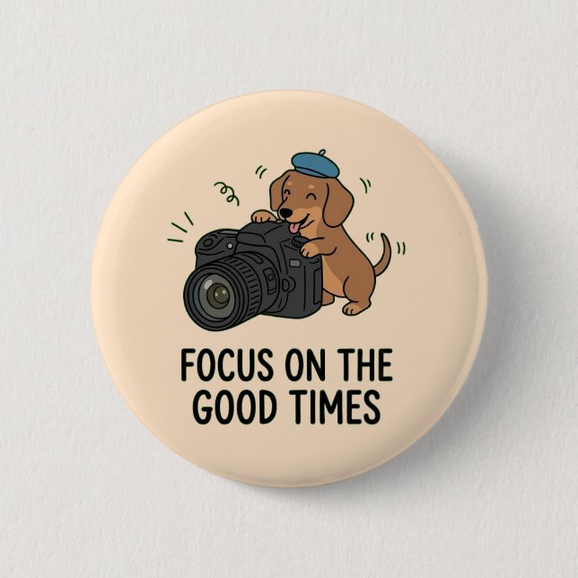 Dachshund-Hund mit Kamera Spielerei Illustration Button (Vorderseite)
