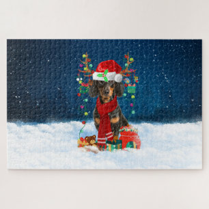 Dachshund-Hund mit Weihnachtsgeschenken Puzzle