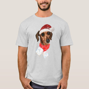 Dachshund-Hund mit Weihnachtsmann-Mütze T-Shirt