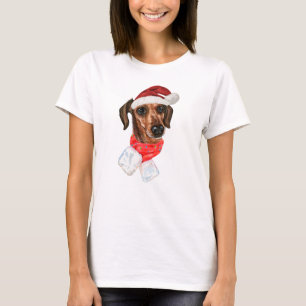 Dachshund-Hund mit Weihnachtsmann-Mütze T-Shirt