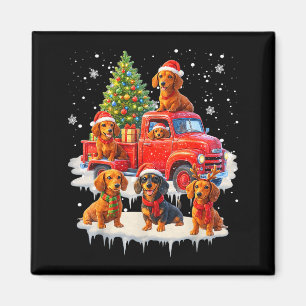 Dachshund Hund Rotes Lastwagen Weihnachtsbaum Sant Magnet
