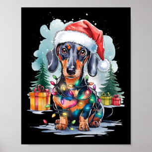 Dachshund Hund Santa Hut Weihnachtslichter Baum Wi Poster