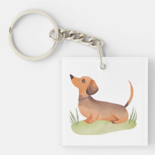 Dachshund Hund   Süßer Hund Haustier Wasserfarbe Schlüsselanhänger