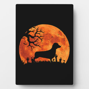 Dachshund-Hund und Mond lustiges Halloween-Kostüm Fotoplatte