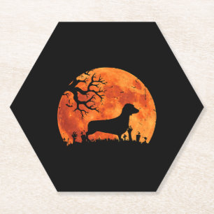 Dachshund-Hund und Mond lustiges Halloween-Kostüm Untersetzer