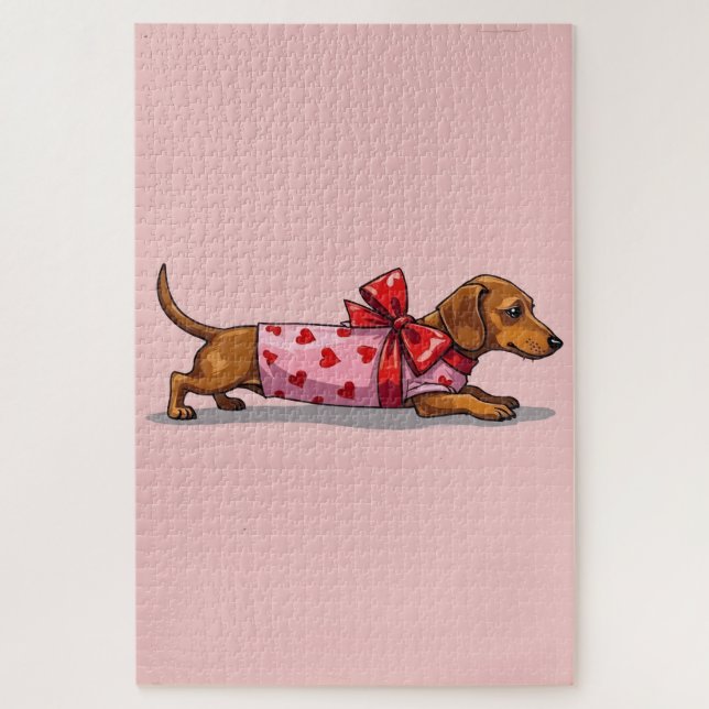 Dachshund-Hund Valentinstag Eingewickelte Geschenk Puzzle (Vertikal)