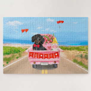 Dachshund Hund Valentinstag LKW Herzen Puzzle