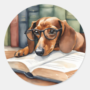 Dachshund Hund Vintage Aquarell Runder Aufkleber