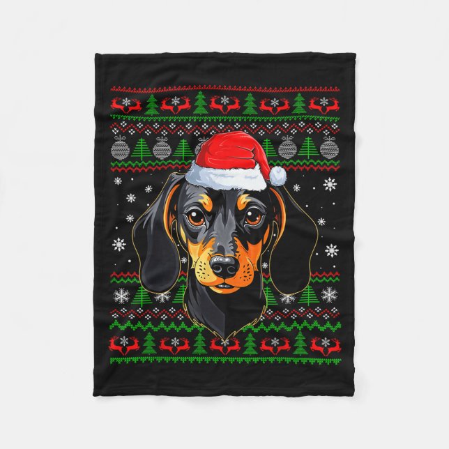 Dachshund Hund Weihnachten hässlicher Pullover San Fleecedecke (Vorderseite)