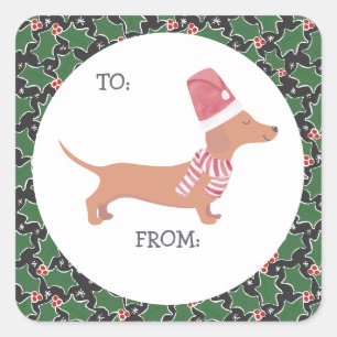 Dachshund Hund Weihnachten Quadratischer Aufkleber