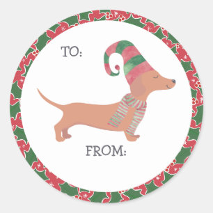 Dachshund Hund Weihnachten Runder Aufkleber
