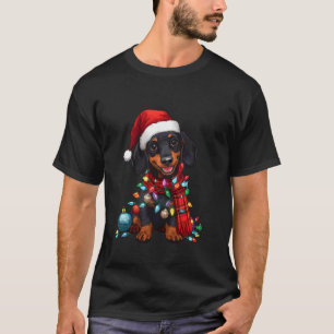 Dachshund Hund Weihnachten Santa Hut Lichter Xmas T-Shirt