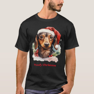 Dachshund Hund Weihnachten Santa Hut Xmas Licht Wo T-Shirt