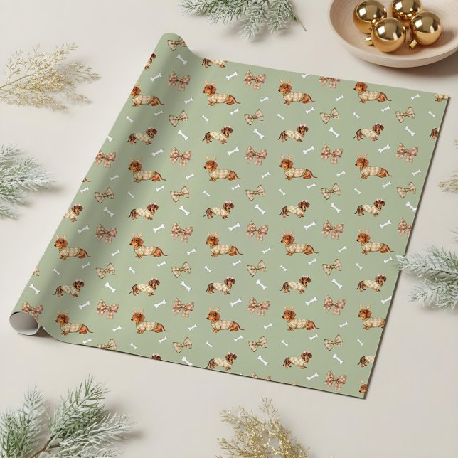 Dachshund-Hund-Weihnachten-Schachbrett-Pullover-Sc Geschenkpapier (Dachshund Dog Christmas Checkerboard Sweater Bow Wrapping Paper)