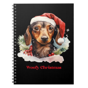Dachshund Hund Weihnachtsmann Mütze Xmas Licht Woo Notizblock