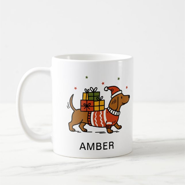 Dachshund-Hund-Weihnachtspullover Haustierliebhabe Kaffeetasse (Links)